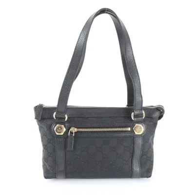 Pre-owned Gucci Black Leather Canvas Handbag Tote Bag ()