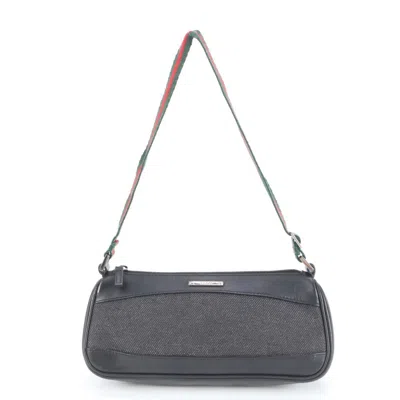 Pre-owned Gucci Black Leather Canvas Pouch Shoulder Bag ()