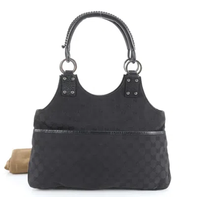 Pre-owned Gucci Black Leather Canvas Shoulder Bag Tote Bag ()