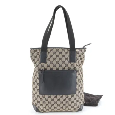 Pre-owned Gucci Black Leather Canvas Shoulder Bag Tote Bag ()