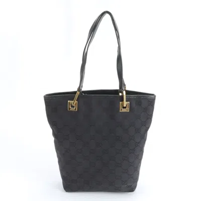 Pre-owned Gucci Black Leather Canvas Shoulder Bag Tote Bag ()