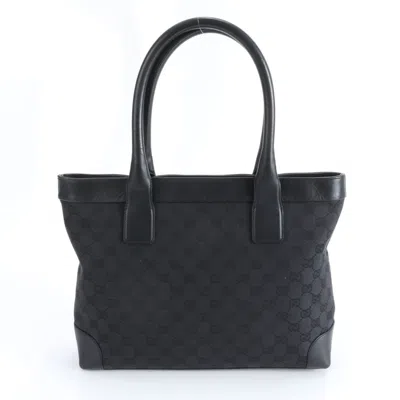 Pre-owned Gucci Black Leather Canvas Shoulder Bag Tote Bag ()