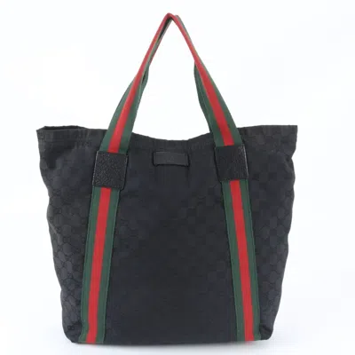 Pre-owned Gucci Black Leather Canvas Shoulder Bag Tote Bag ()