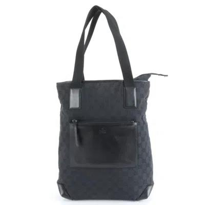 Pre-owned Gucci Black Leather Canvas Tote Bag ()