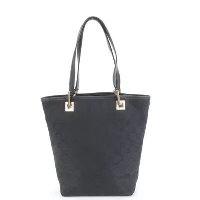 Pre-owned Gucci Black Leather Canvas Tote Bag ()