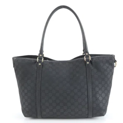 Pre-owned Gucci Black Leather Canvas Tote Bag ()