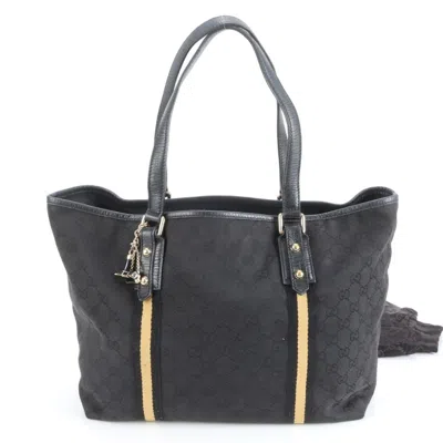 Pre-owned Gucci Black Leather Canvas Tote Bag ()