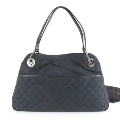 Pre-owned Gucci Black Leather Canvas Tote Bag ()