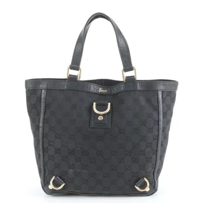 Pre-owned Gucci Black Leather Canvas Tote Bag ()