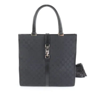 Pre-owned Gucci Black Leather Canvas Tote Bag ()