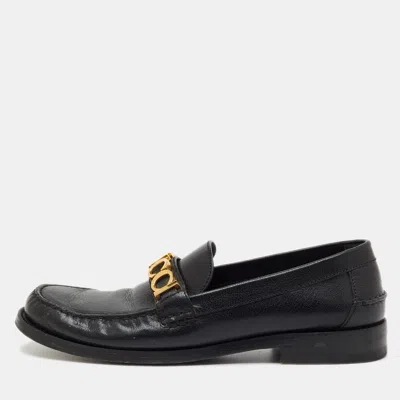 Pre-owned Gucci Black Leather Cara Logo Embellished Slip On Loafers Size 41