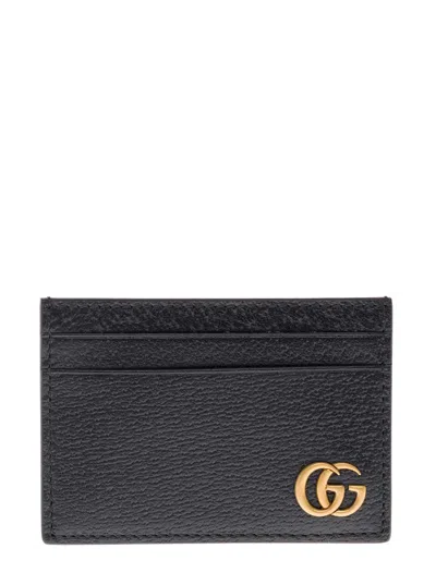 Gucci Black Leather Card Holder With Logo In Multicolor
