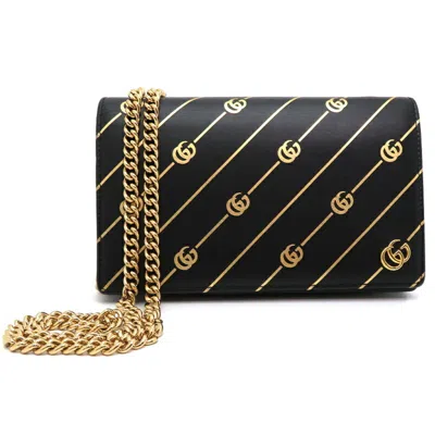 Pre-owned Gucci Black Leather Chain/shoulder Wallet ()