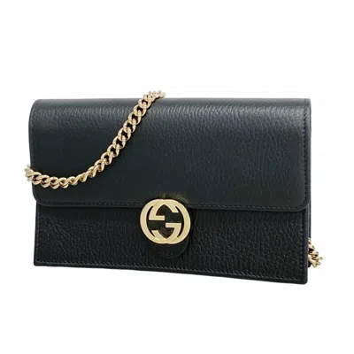 Pre-owned Gucci Black Leather Chain/shoulder Wallet ()
