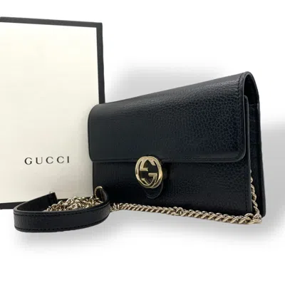 Pre-owned Gucci Black Leather Chain/shoulder Wallet ()