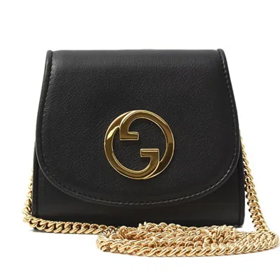 Pre-owned Gucci Black Leather Chain/shoulder Wallet ()