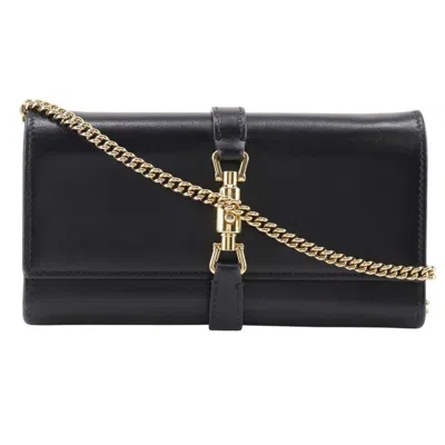 Pre-owned Gucci Black Leather Chain/shoulder Wallet ()
