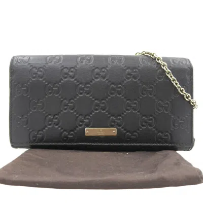 Pre-owned Gucci Black Leather Chain/shoulder Wallet ()