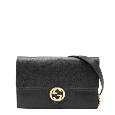Pre-owned Gucci Black Leather Chain/shoulder Wallet ()