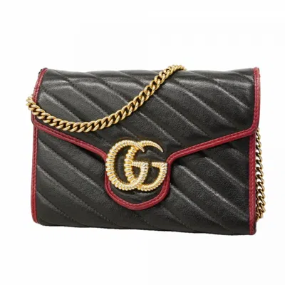 Pre-owned Gucci Black Leather Chain/shoulder Wallet ()