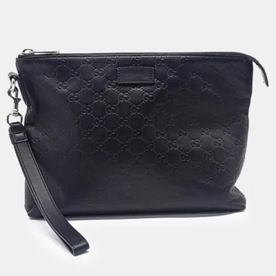Pre-owned Gucci Black Leather Cima Line Clutch