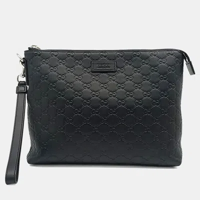 Pre-owned Gucci Black Leather Cima Line Clutch (473881)