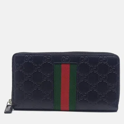 Pre-owned Gucci Black Leather Cimaline Web Long Wallet