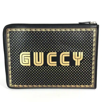 Pre-owned Gucci Black Leather Clutch Bag Pouch ()