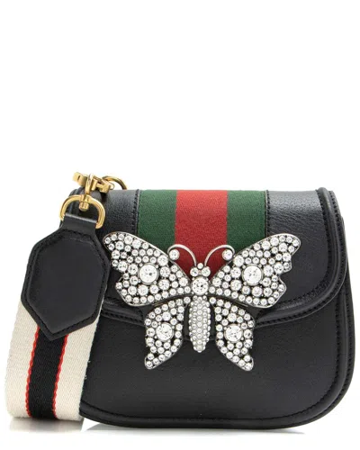 Gucci Black Leather Crystal Butterfly Linea Totem Small Crossbody (authentic  Pre-loved)