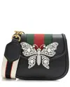 Gucci Black Leather Crystal Butterfly Linea Totem Small Crossbody (authentic Pre-loved) In Black