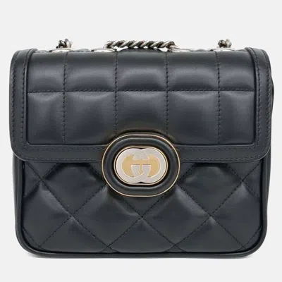 Pre-owned Gucci Black Leather Deco Mini Shoulder Bag