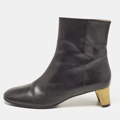 Pre-owned Gucci Black Leather Diamond Heel Ankle Boots Size 40.5