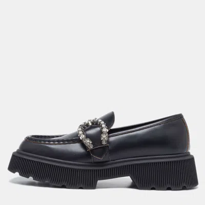 Pre-owned Gucci Black Leather Dionysus Accent Platform Loafers Size 40