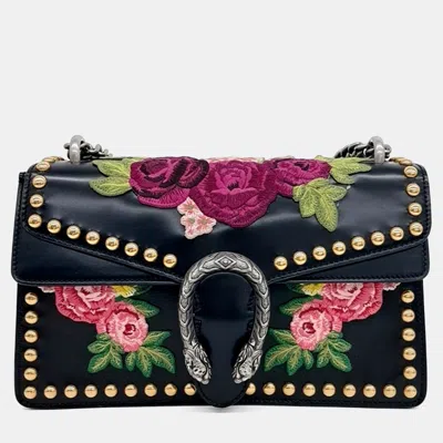 Pre-owned Gucci Black Leather Dionysus Chain Shoulder Bag