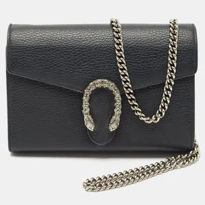 Pre-owned Gucci Black Leather Dionysus Wallet On Chain