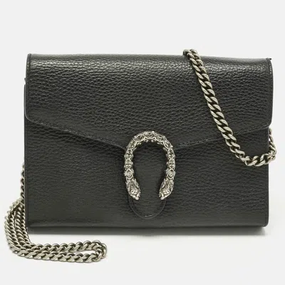Pre-owned Gucci Black Leather Dionysus Wallet On Chain