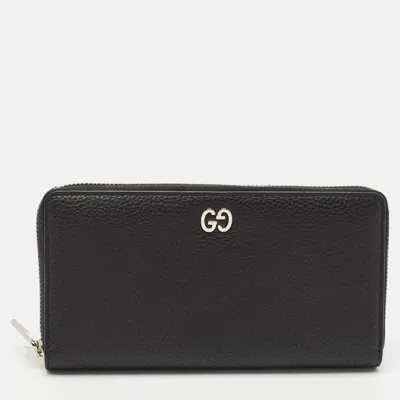 Pre-owned Gucci Black Leather Dorian Zip Around Wallet