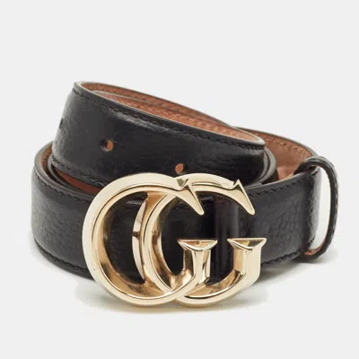 Pre-owned Gucci Black Leather Double G Buckle Belt 80cm