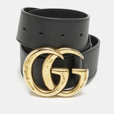 Pre-owned Gucci Black Leather Double G Buckle Belt 85cm