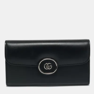 Pre-owned Gucci Black Leather Double G C Flap Continental Wallet