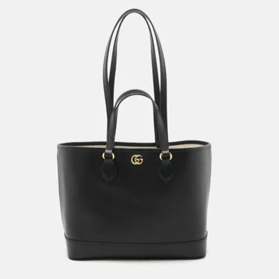 Pre-owned Gucci Black Leather Double G Small Tote Bag