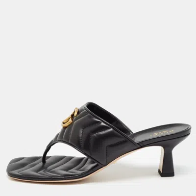 Pre-owned Gucci Black Leather Double G Thong Sandals Size 39
