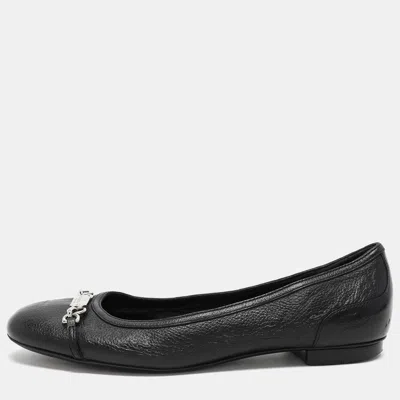 Pre-owned Gucci Black Leather Embellished Ballet Flats Size 36.5