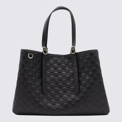 Gucci Black Leather Emblem Big Totes