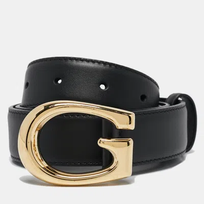 Pre-owned Gucci Black Leather G Buckle Belt 85cm