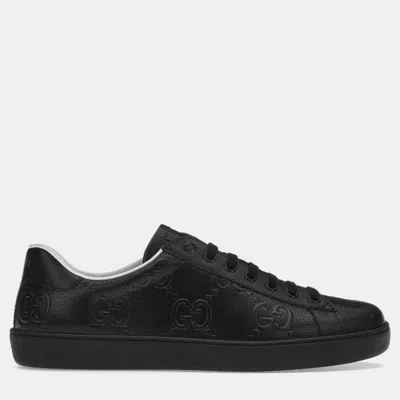 Pre-owned Gucci Black Leather Gg Ace Sneaker Eu 42