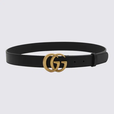 Gucci Black Leather Gg Belt In Pattern