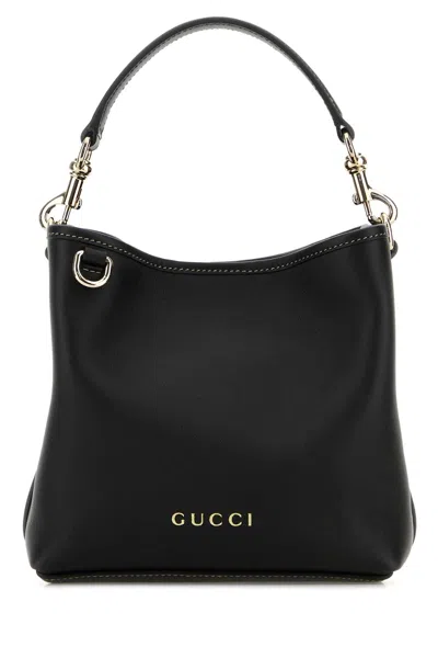 GUCCI BLACK LEATHER GG EMBLEM BUCKET BAG