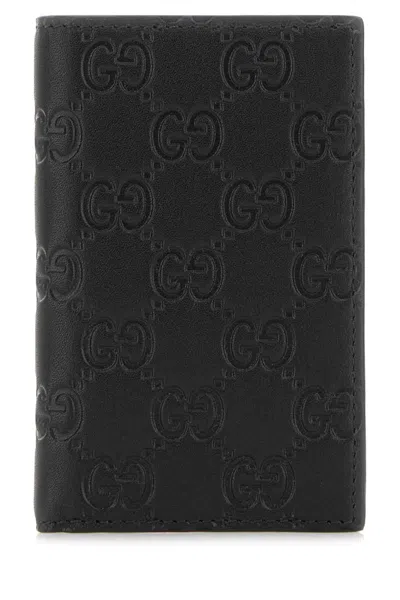 Gucci Black Leather Gg Emblem Card Holder