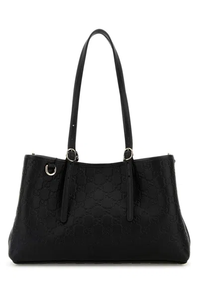 Gucci Black Leather Gg Emblem Shoulder Bag